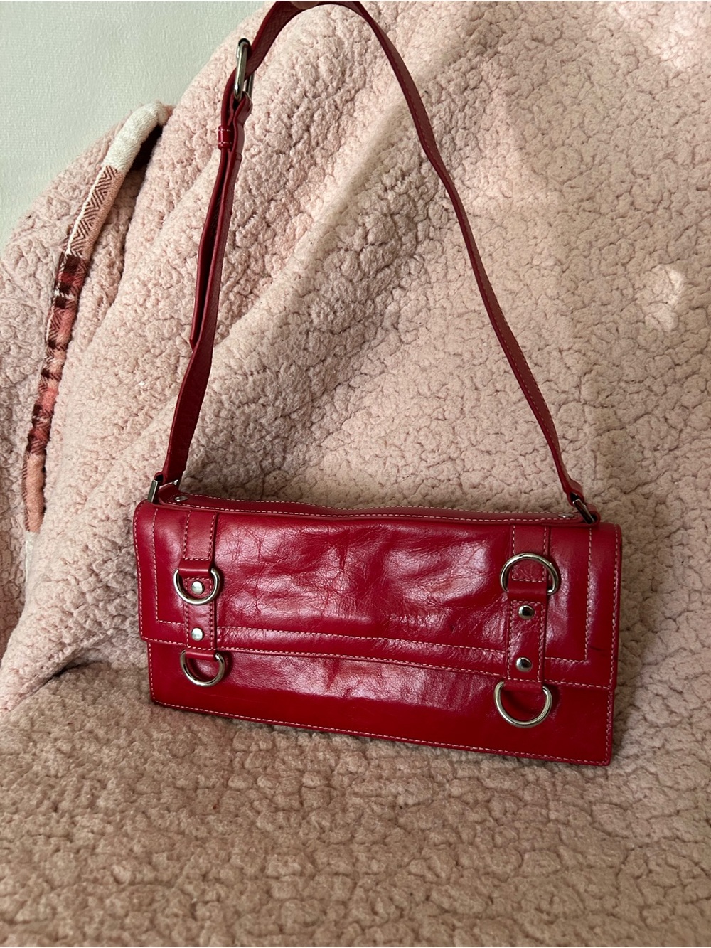 Cynthia Rowley Red Leather Shoulder Bag with Silver Hardware